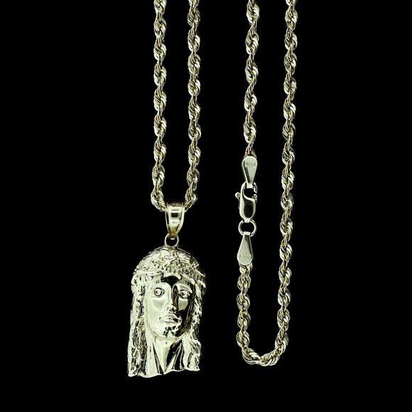 JewelzKing Other - 10K Real Gold Rope Chain and Jesus Face Head Pendant Set